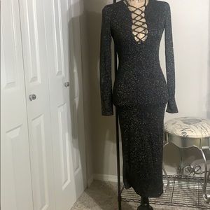 Black w/ Gold Glitter Bardot  Dress Size 4